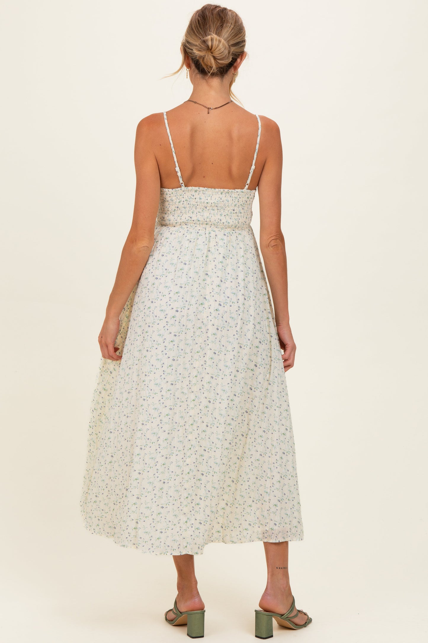 Cream Floral Contrast Trim Sleeveless Maternity Maxi Dress