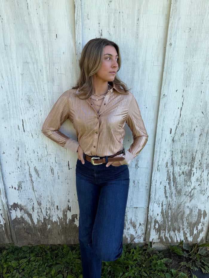Wrangler X Lainey Wilson Women's Rose Gold Pearl Snap Long Sleeve Western Shirt 112382814