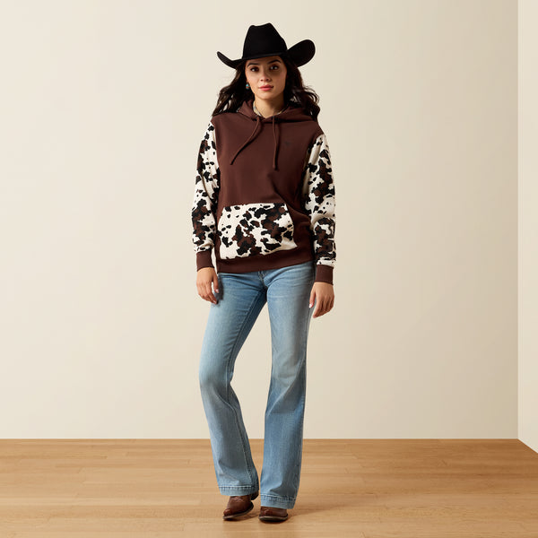 Ariat Women's Chicory Coffee Cow Print 2.0 Logo Hoodie 10079635