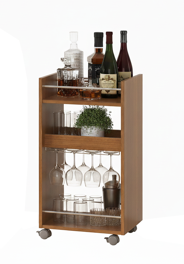 Cabinet Brito 4628 Compact Bar Cart 40*40*74.5 Cm Cherry (Limited 3 Months Warranty)