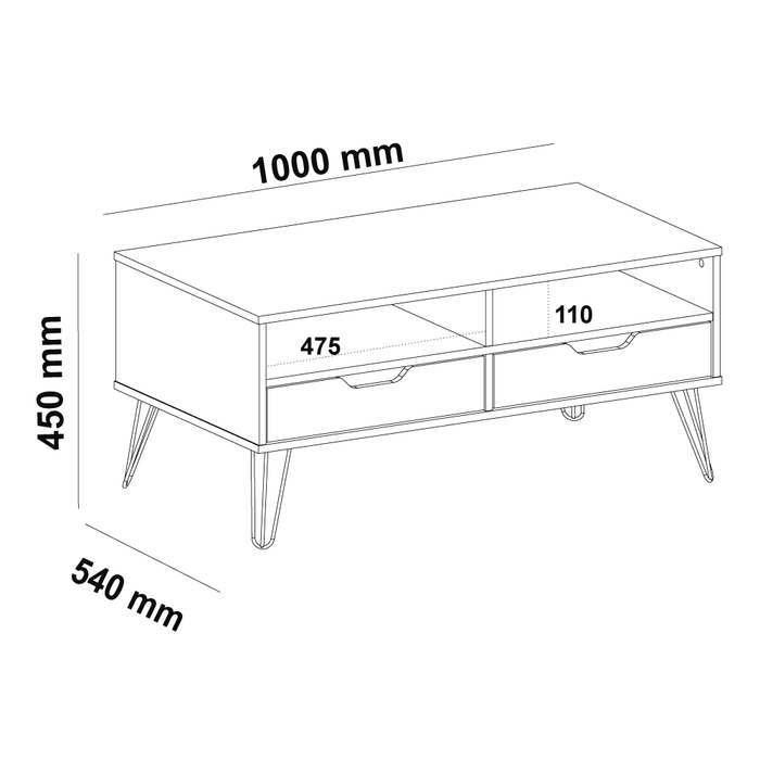 Coffee Table Estocolmo 4386 2 Drawers 100*54*45Cm Oak/Graphite/White (Limited 3 Months Warranty)