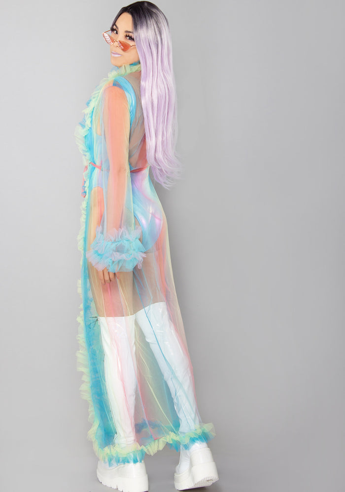 Hot & Delicious Kandi Kisses Ruffle Mesh Cover in multicolor — model back view
