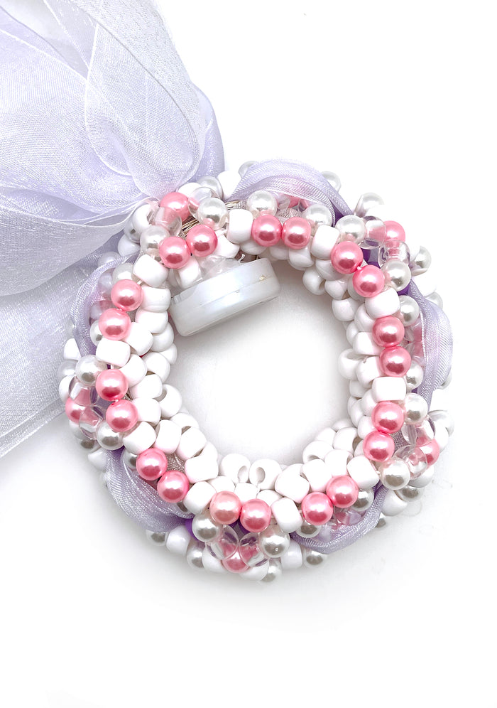 LASR Lavender Luminous Light Up Ribbon Rave Kandi Bracelet — detail view