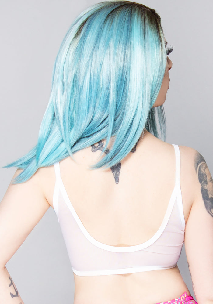 J Valentine Pillow Talk Mesh Tank Top in white — back view