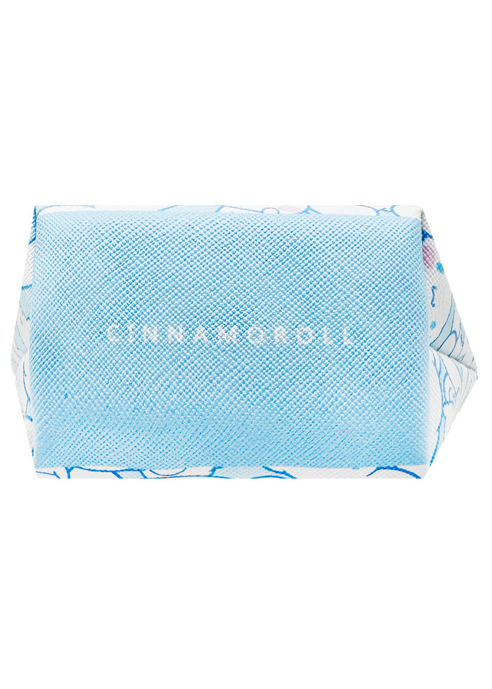 Sanrio Cinnamoroll AOP Mini Coin Pouch in white with all-over Cinnamoroll print on compact zip pouch — detail view