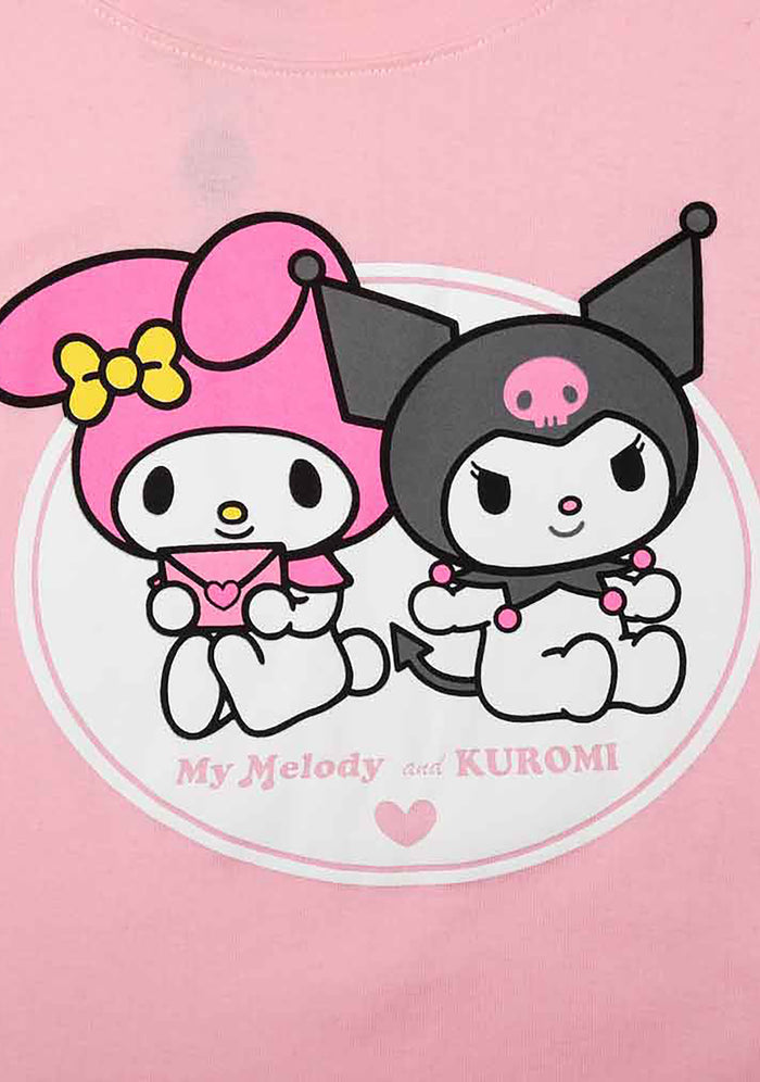 Bioworld Sanrio My Melody and Kuromi BFF Tee in pink — graphic detail view