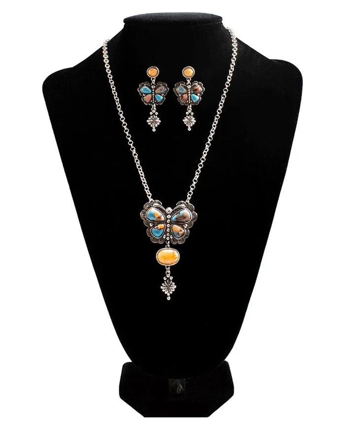 Silver Strike Butterfly Multi-Stone Pendant Earring & Necklace Set D450027097
