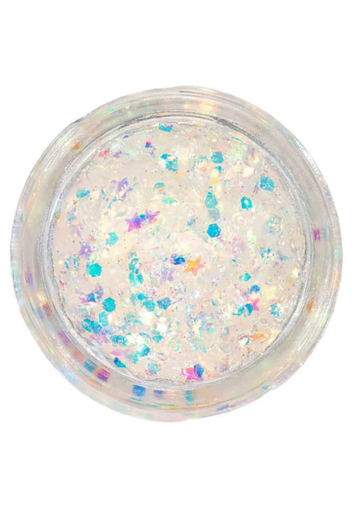 Lavender Stardust Unicorn Stardust Body Glitter Pot in white — back view