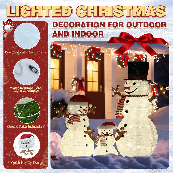 Veikous Outdoor Lighted Snowman Family for Yard, 3-Piece Snowman Set Christmas Decor with LED Lights, Ground Stakes