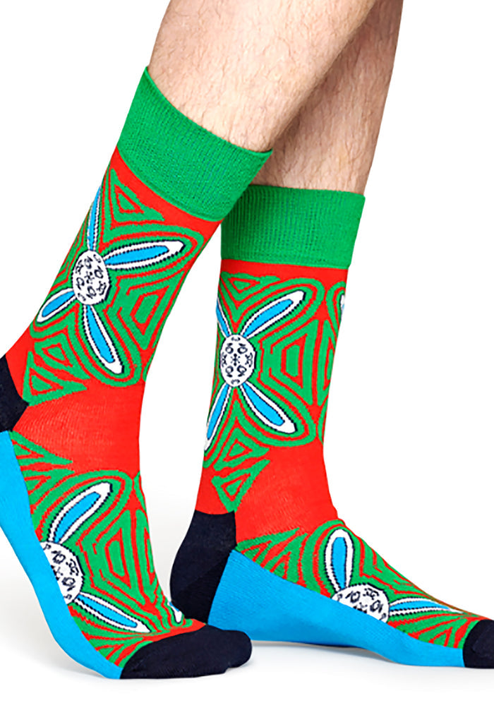 Happy Socks X Macaulay Culkin Christmas Psychedelic Rabbit Sock in multicolor — flat lay view