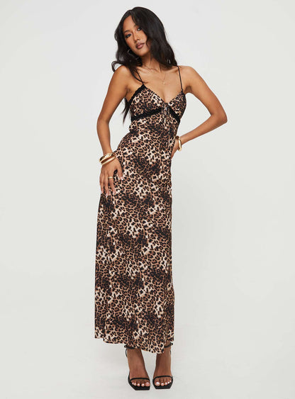 Emily Bias Cut Maxi Dress Leopard