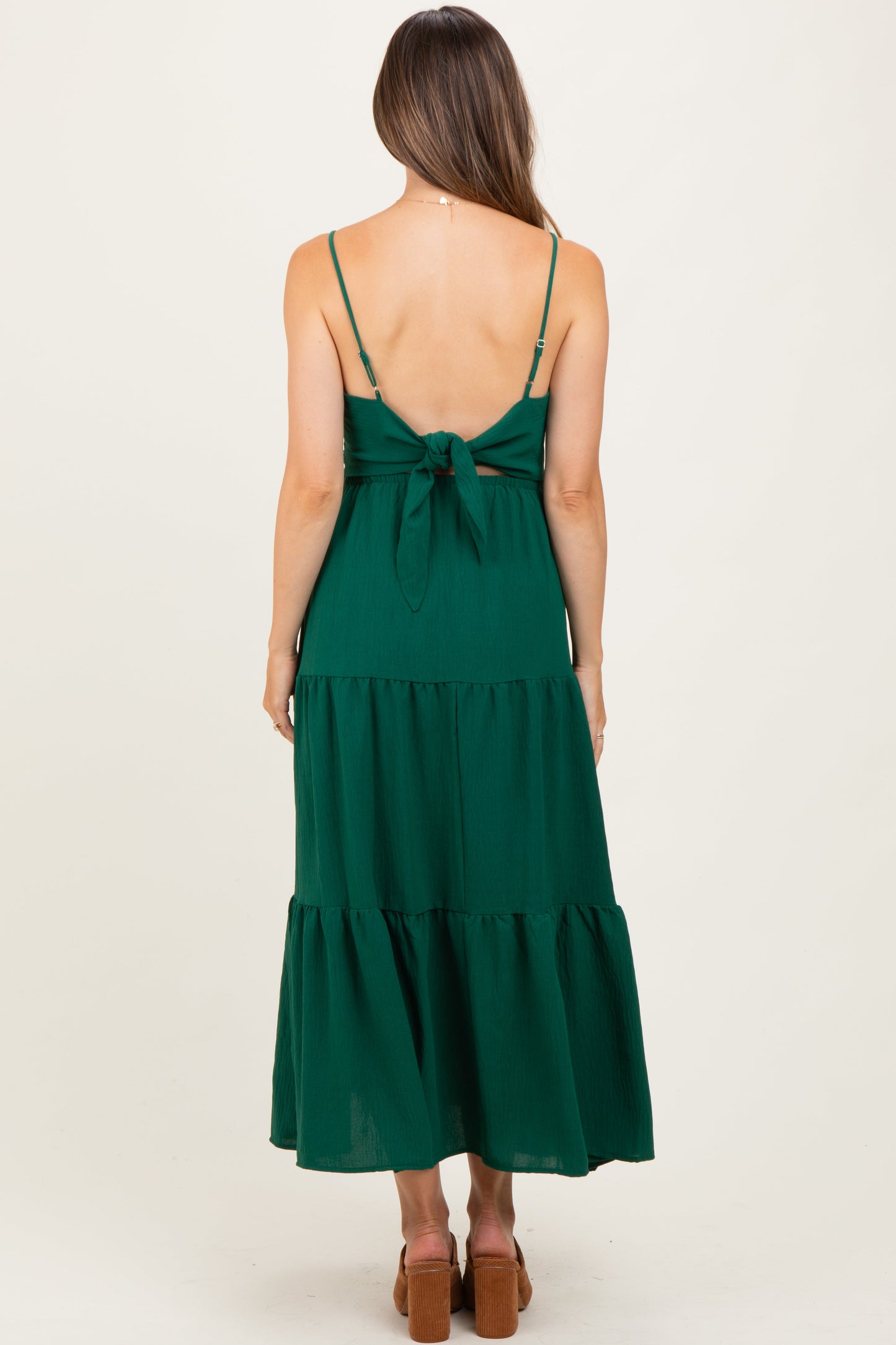 Forest Green Tiered Cutout Tie Back Maternity Midi Dress