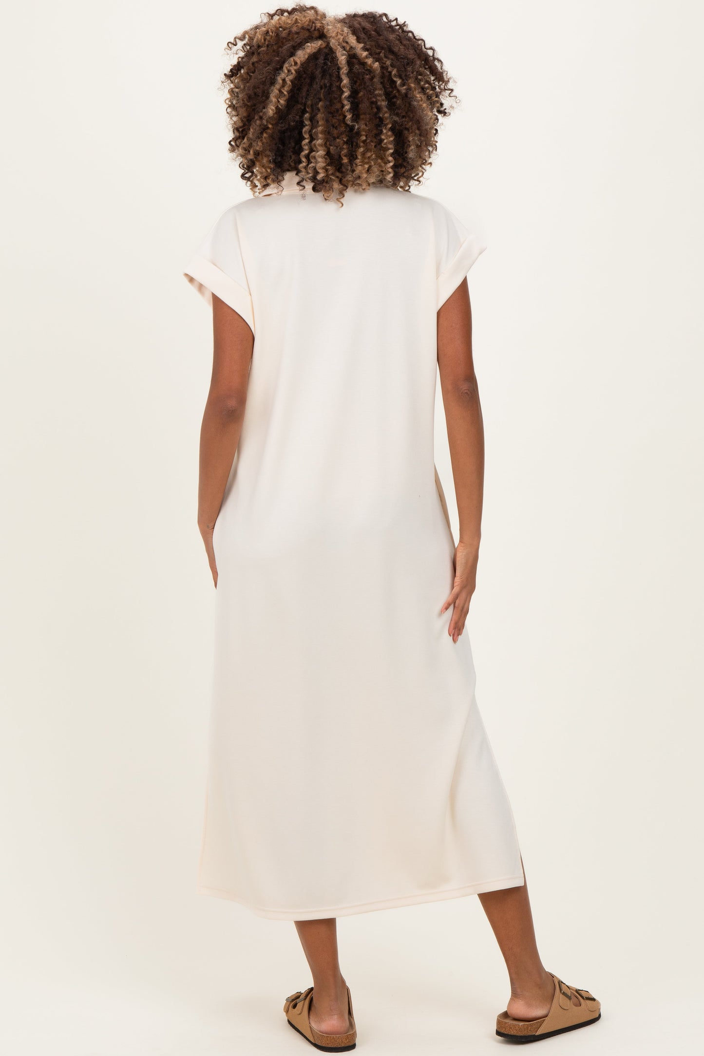 Oatmeal Collared Oversized Maternity Midi Dress