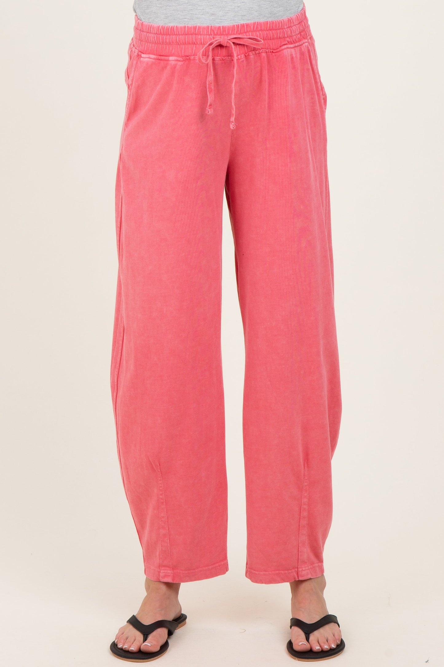 Strawberry Mineral Wash Barrel Leg Maternity Lounge Pants