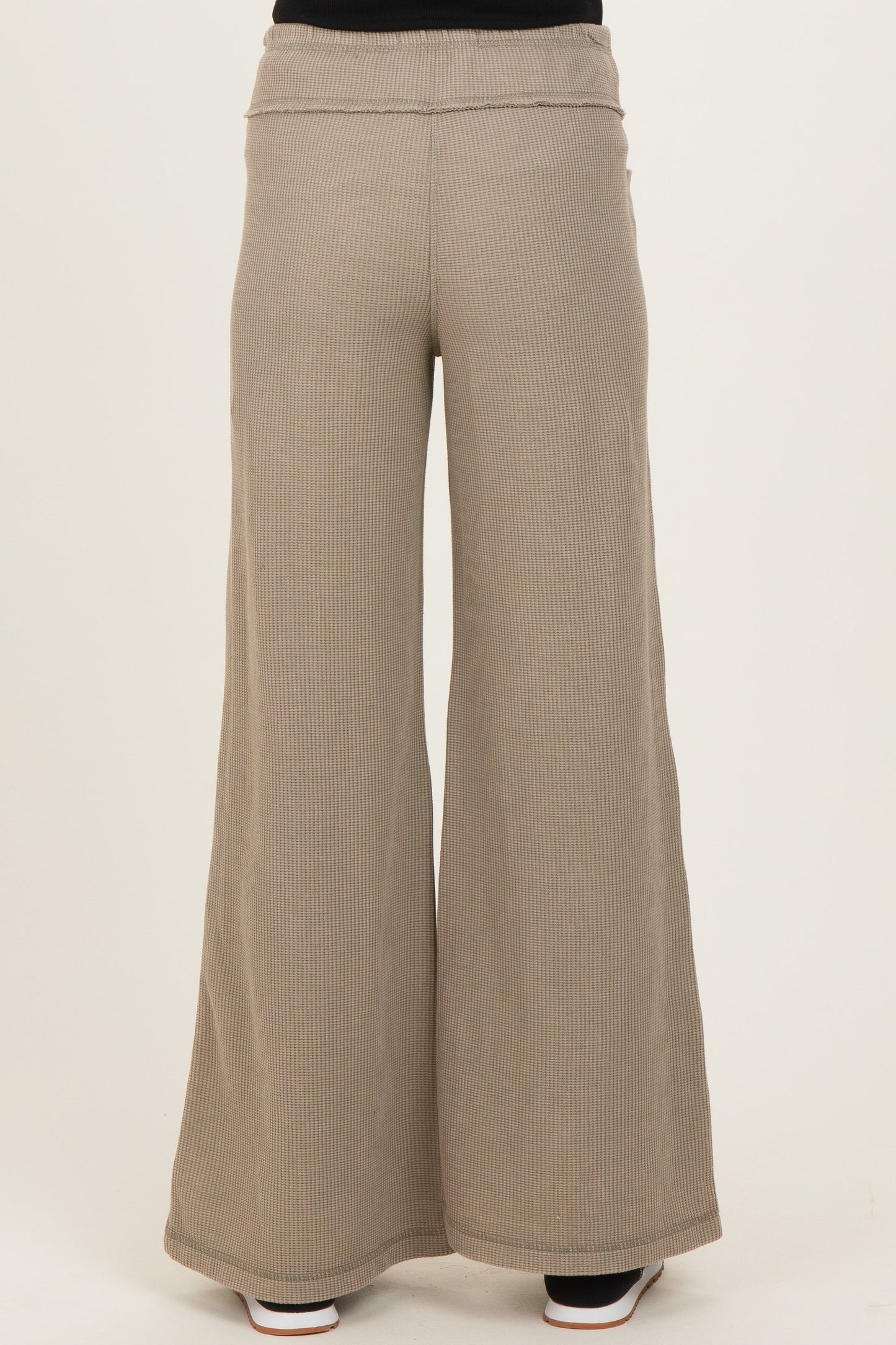 Olive Mineral Wash Waffle Knit Wide Leg Maternity Pants