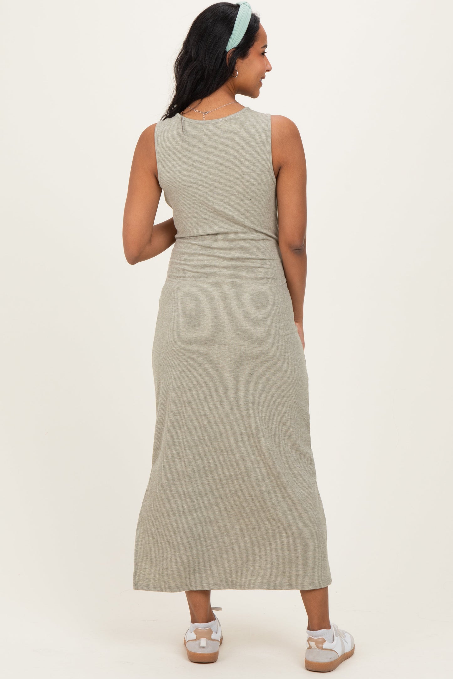 Sage Ribbed Knit Maternity Midi Tank Dress