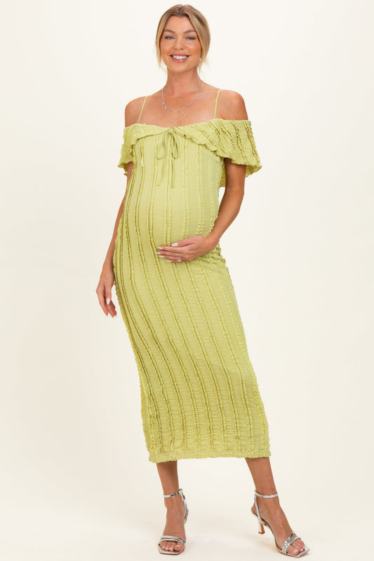 Citron Off Shoulder Lace Knit Maternity Midi Dress