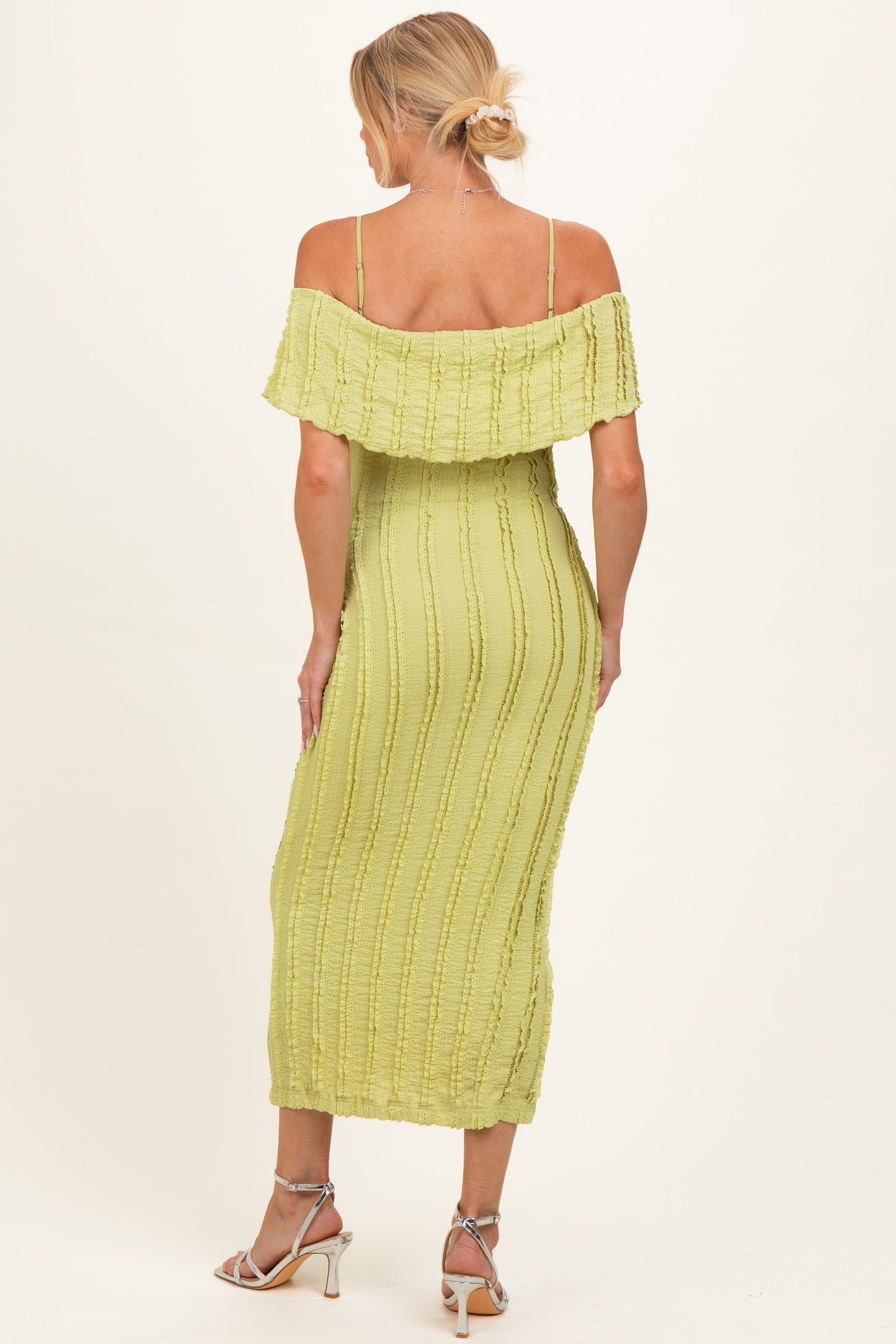Citron Off Shoulder Lace Knit Maternity Midi Dress