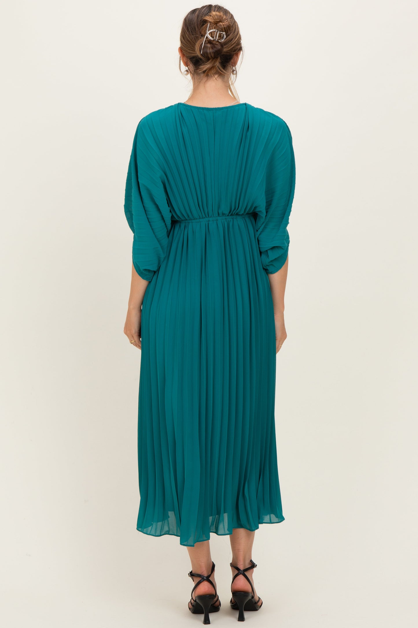 Teal Pleated V Neck Maternity Maxi Dress