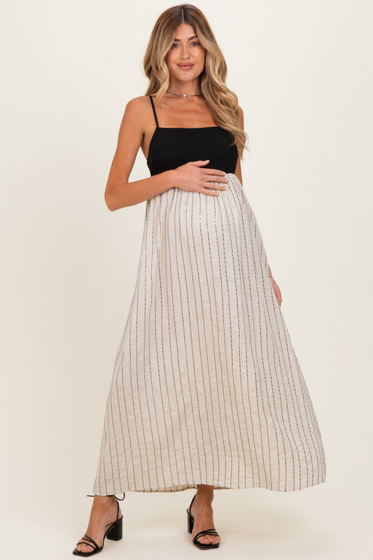 Black White Striped and Colorblock Maternity Maxi Dress
