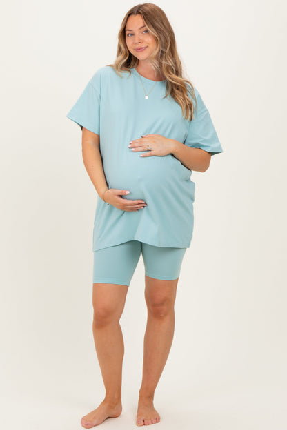 Mint Biker Shorts Maternity Set
