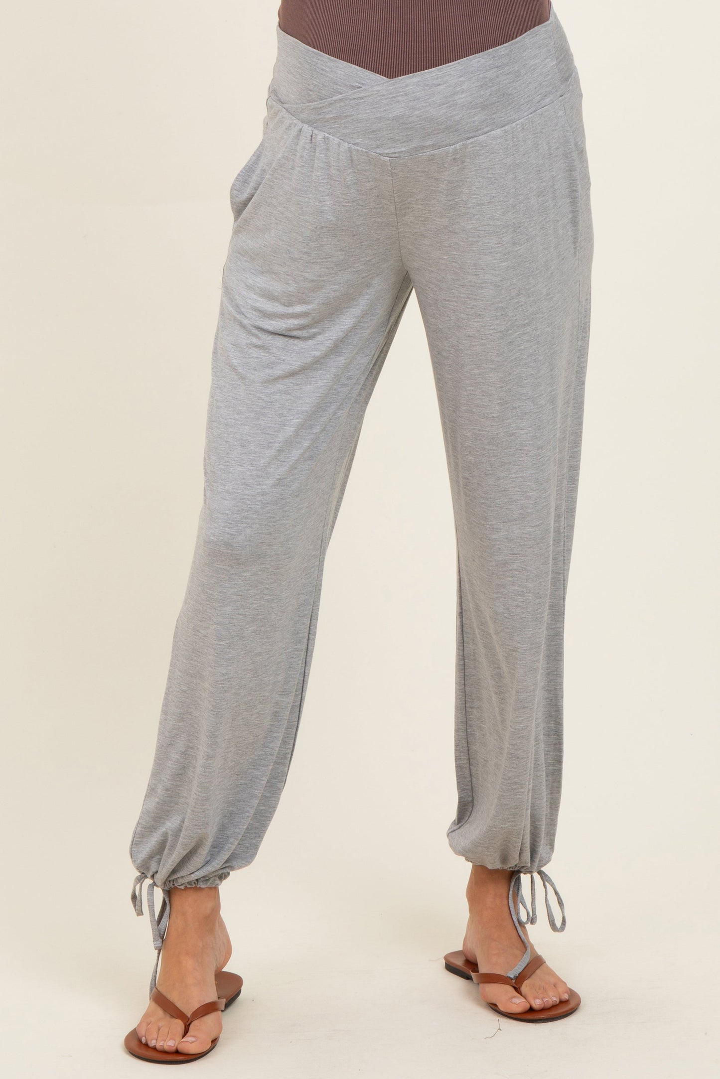Heather Grey Crossover Waist Maternity Pants