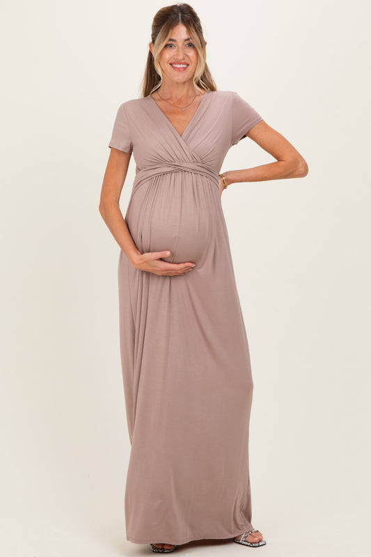 PinkBlush Mocha Draped Maternity/Nursing Maxi Dress