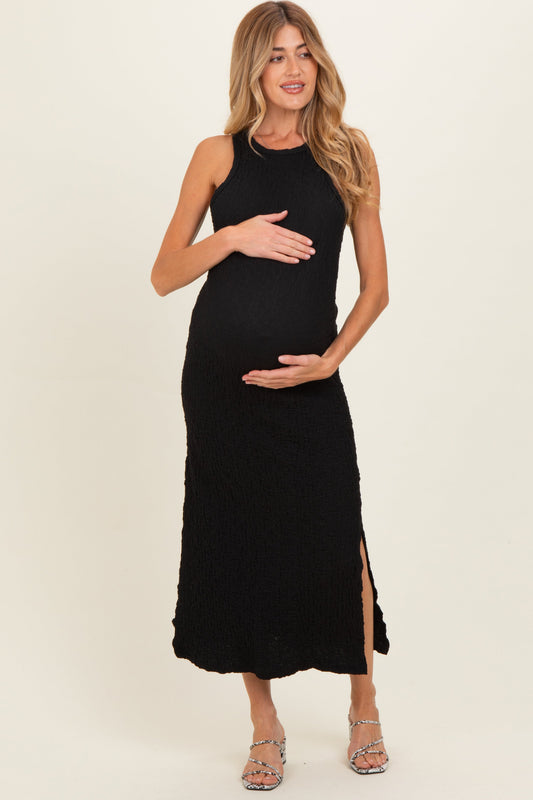 Black Textured Sleeveless Maternity Maxi Dress