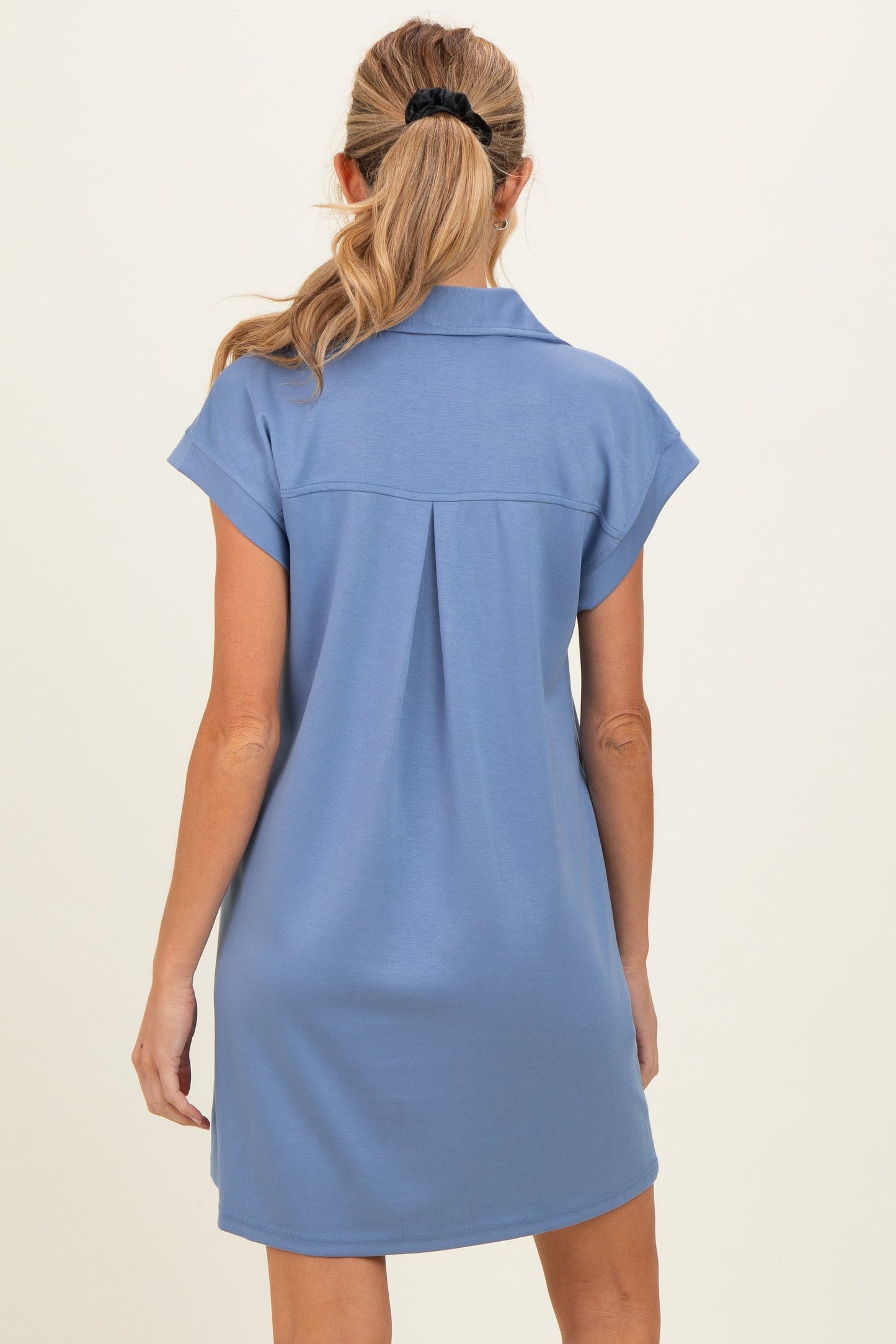 Denim Blue Collared Maternity Pocket Dress