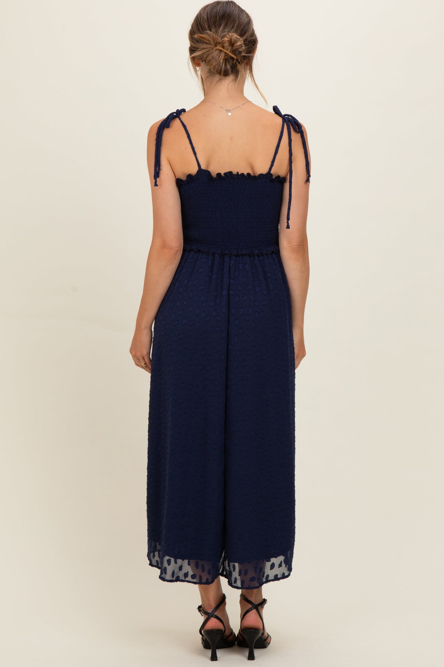 Navy Shoulder Tie Maternity Midi Dress