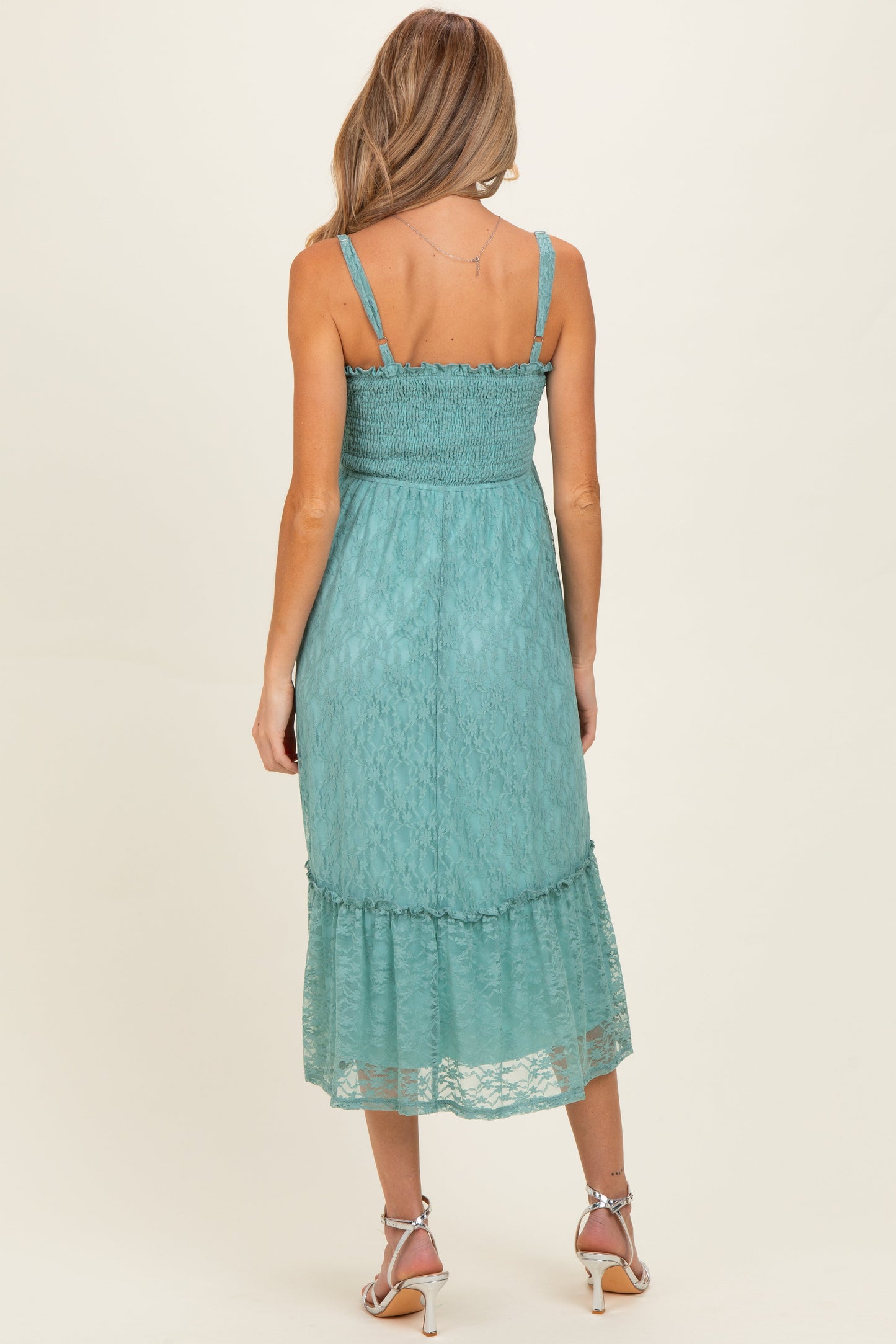 Sage Sleeveless Lace Maternity Maxi Dress
