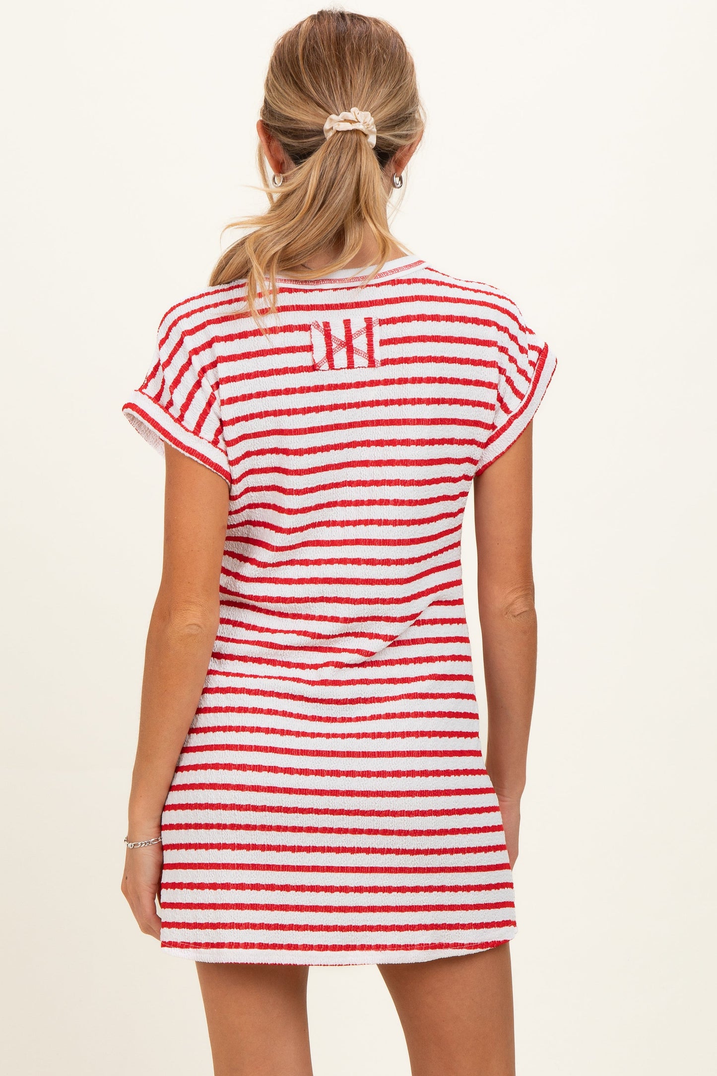 Red Textured Stripe Knit Maternity T-Shirt Dress