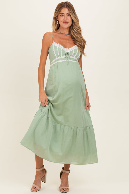 Moss Green Lace Accent Maternity Maxi Dress
