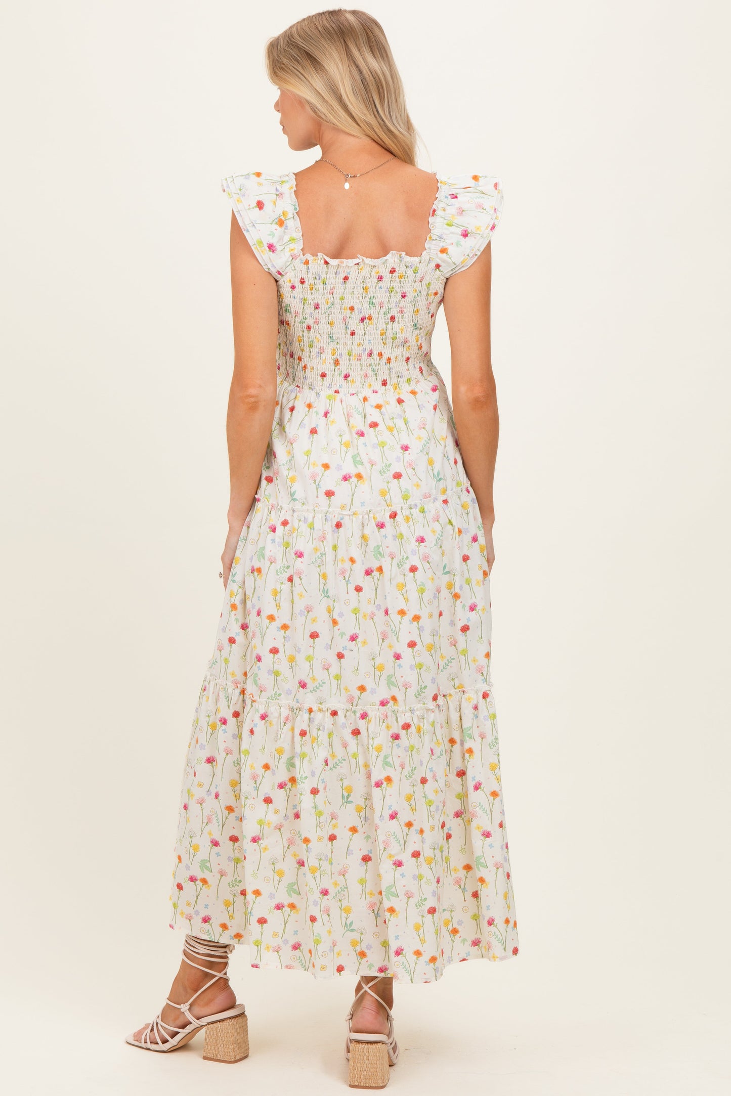 Cream Floral Smocked Maternity Maxi Dress