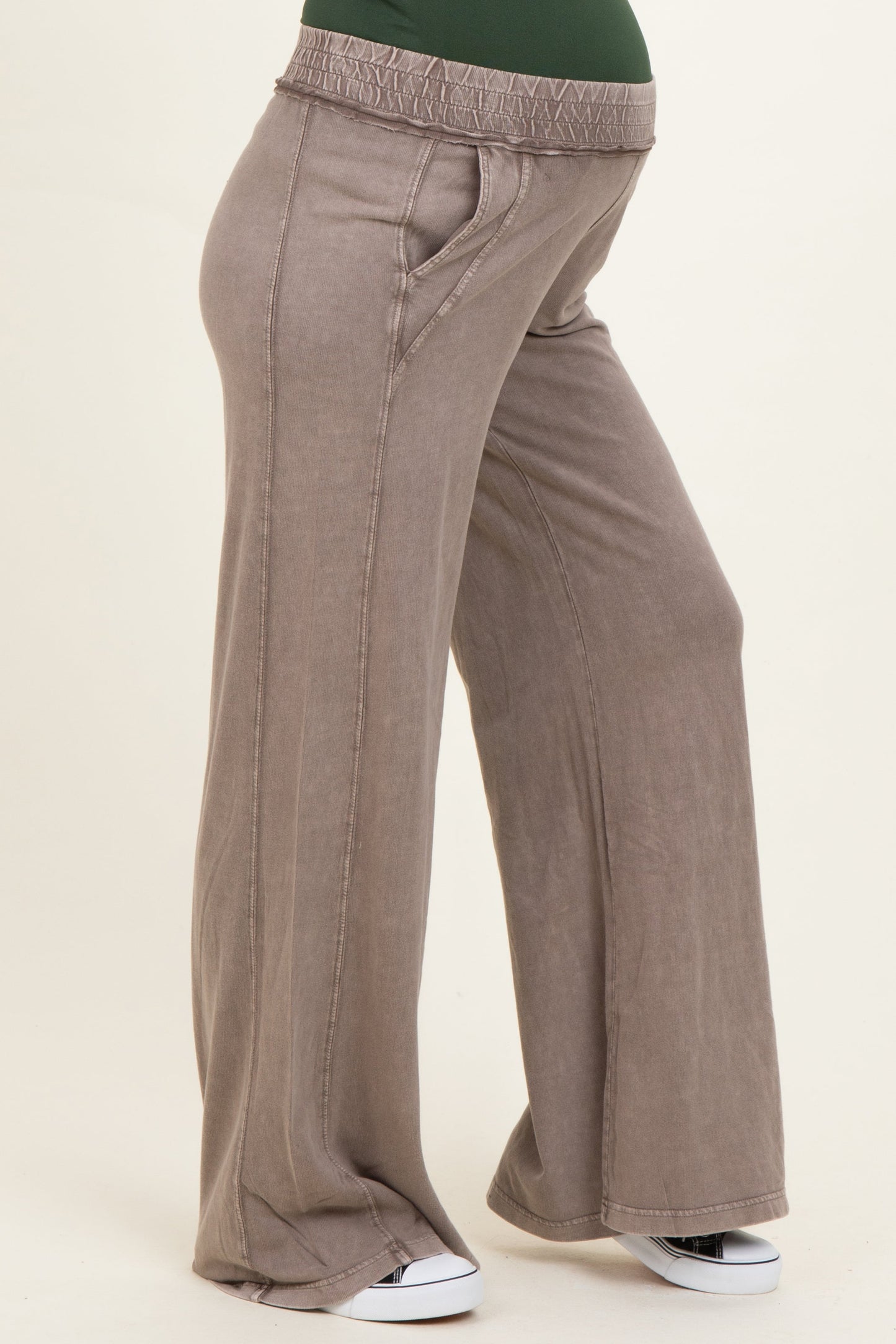 Coffee Mineral Wash Wide Leg Maternity Pants
