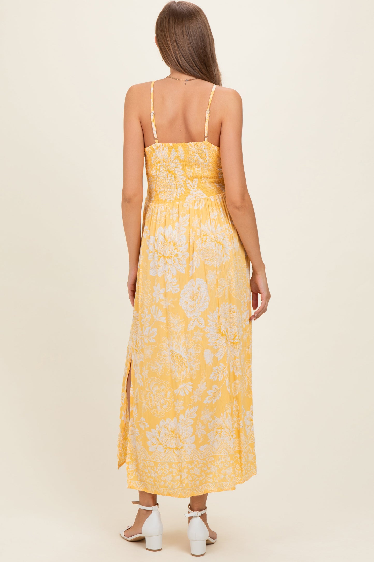 Yellow Floral Twisted Front Maternity Maxi Dress