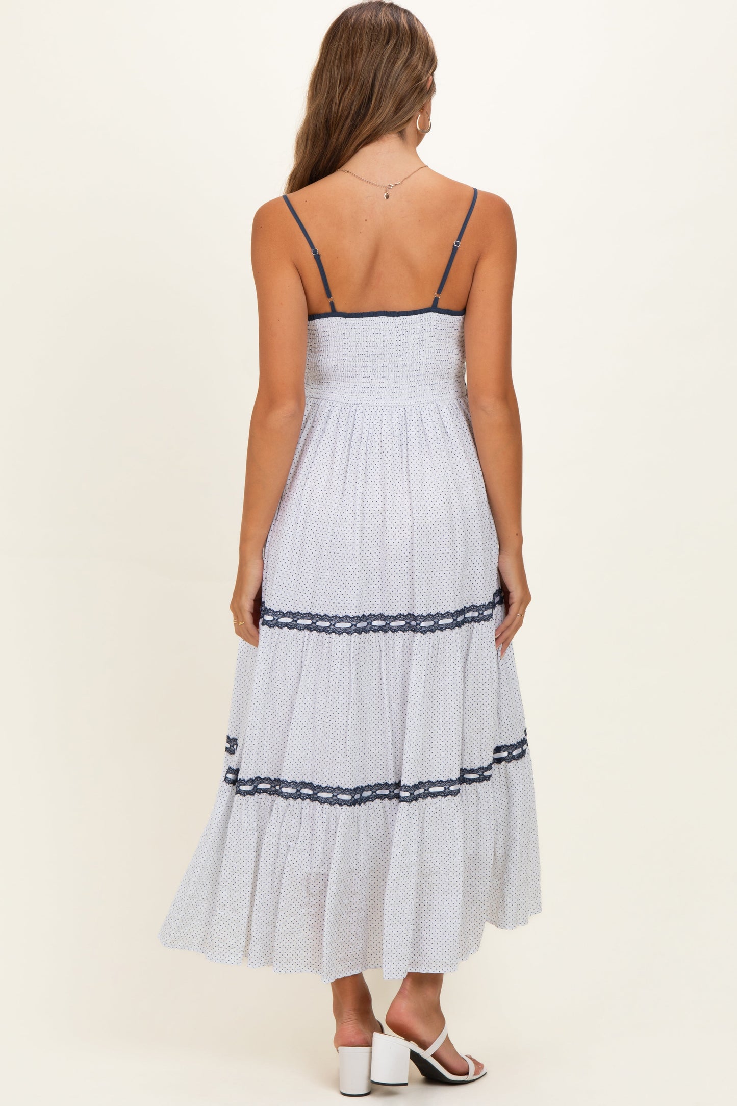 Off-White Printed Lace Tiered Maternity Maxi Dress