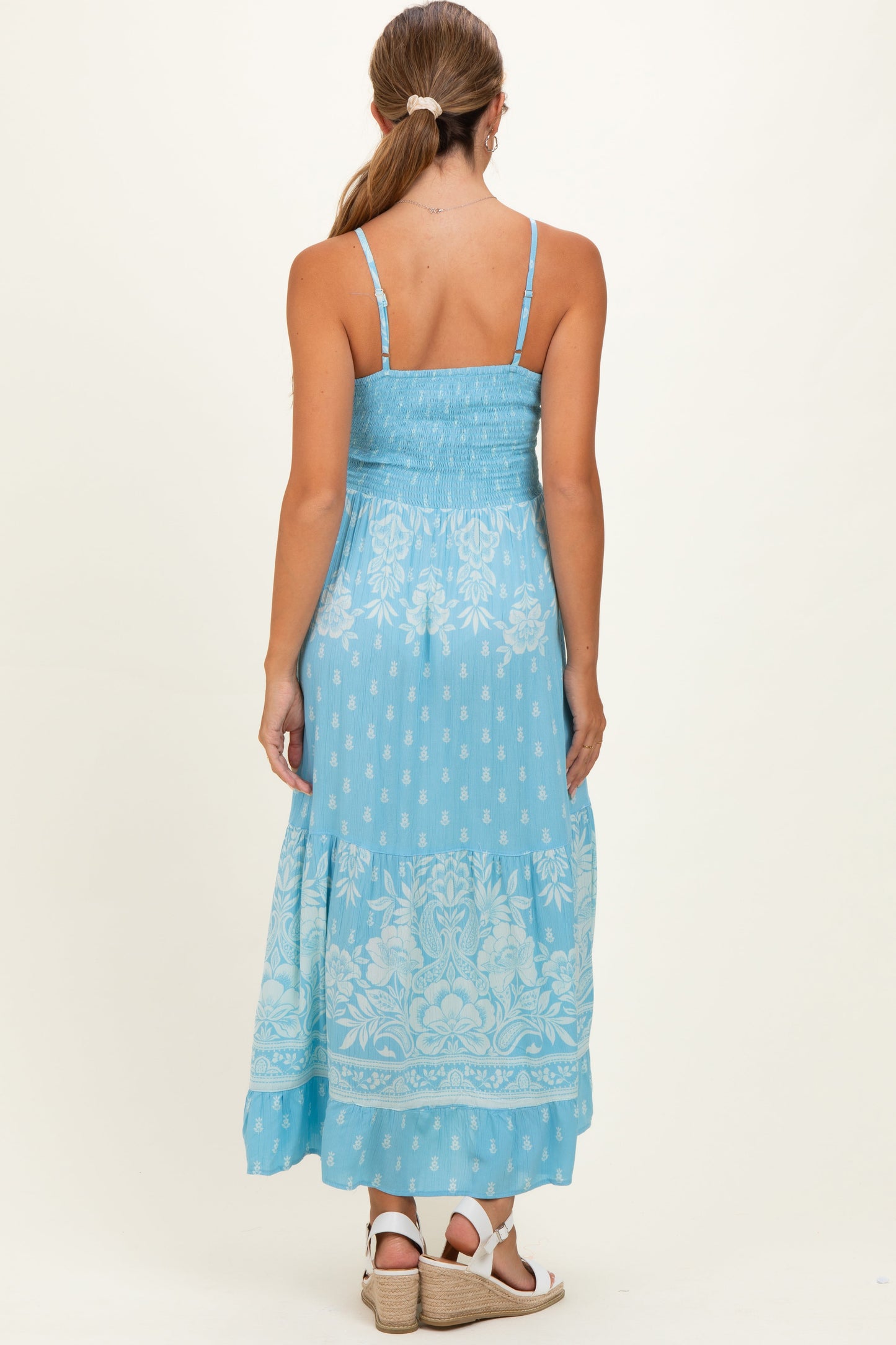 Light Blue V-Neck Twist Front Cut Out Maternity Maxi Dress