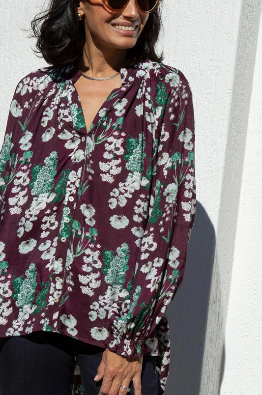 Lissy Floral Long Sleeve Top Burgundy