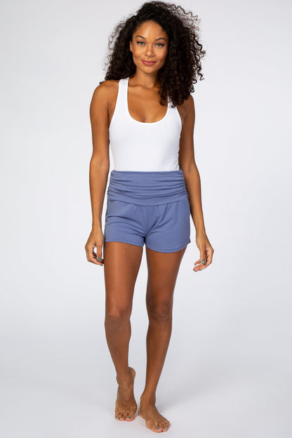 Blue Ruched Side Maternity Lounge Shorts