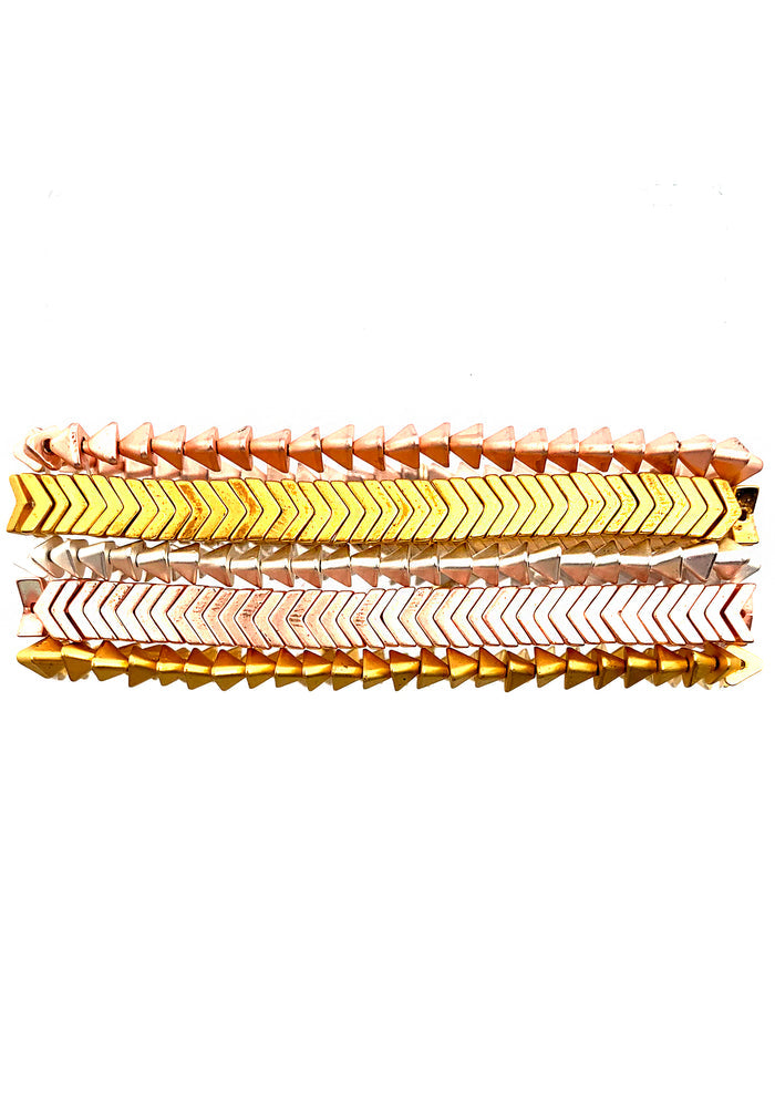 Erimish 90's Chix Ari Stacked Bracelet in rose gold multi with natural and synthetic stone beads on retro festival bracelet stack — front view