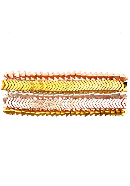 Erimish 90's Chix Ari Stacked Bracelet in rose gold multi with natural and synthetic stone beads on retro festival bracelet stack — front view