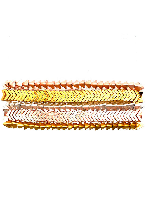 Erimish 90's Chix Ari Stacked Bracelet in rose gold multi with natural and synthetic stone beads on retro festival bracelet stack — front view
