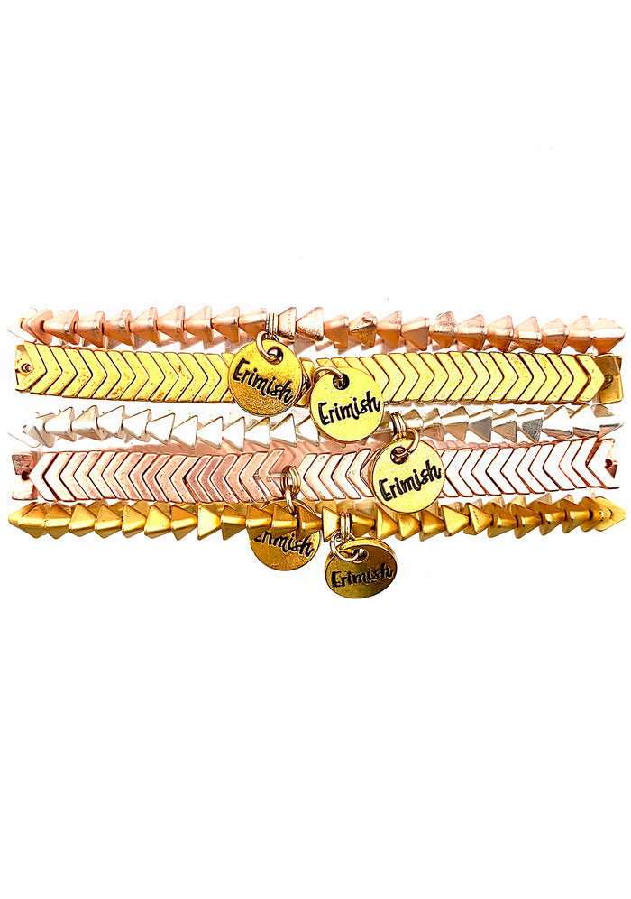 Erimish 90's Chix Ari Stacked Bracelet in rose gold multi with natural and synthetic stone beads on retro festival bracelet stack — back view
