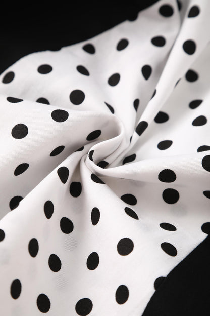 Judith Pleated Black Dress With White Polka Dots
