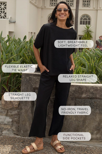 Gemma Straight Leg Tie Waist Pants Mocha