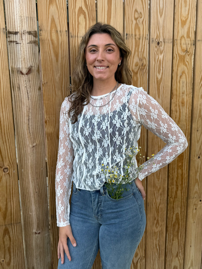 Rock & Roll Cowgirl Women's Natural Lace Long Sleeve Mesh Top BW22T09376