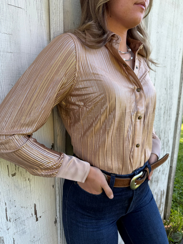 Wrangler X Lainey Wilson Women's Rose Gold Pearl Snap Long Sleeve Western Shirt 112382814