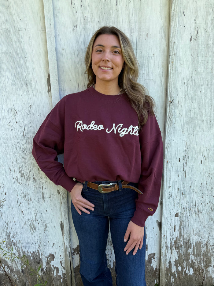 Wrangler X Women's Lainey Wilson Burgundy "Rodeo Nights' Embroidered Sweatshirt  112382793