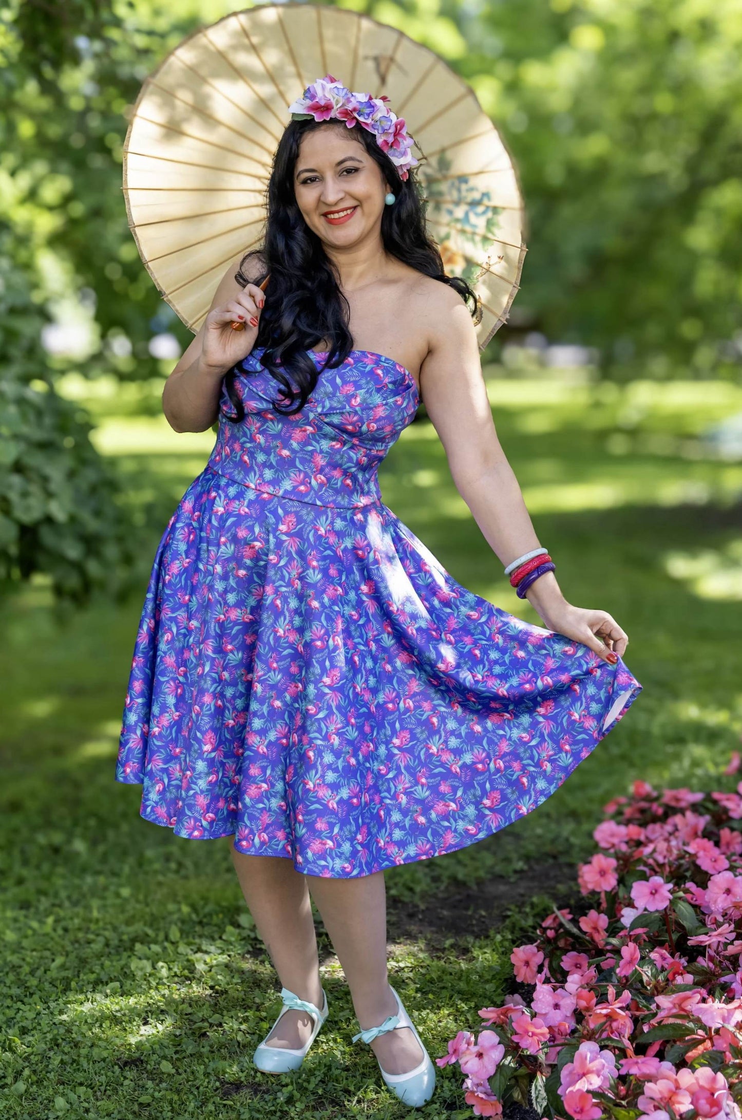 Melissa Pink Flamingo Strapless Dress in Purple